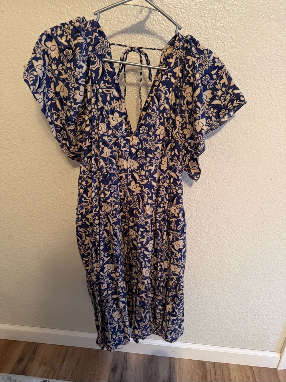 Old Navy Navy Blue and Cream Floral Midi Dress